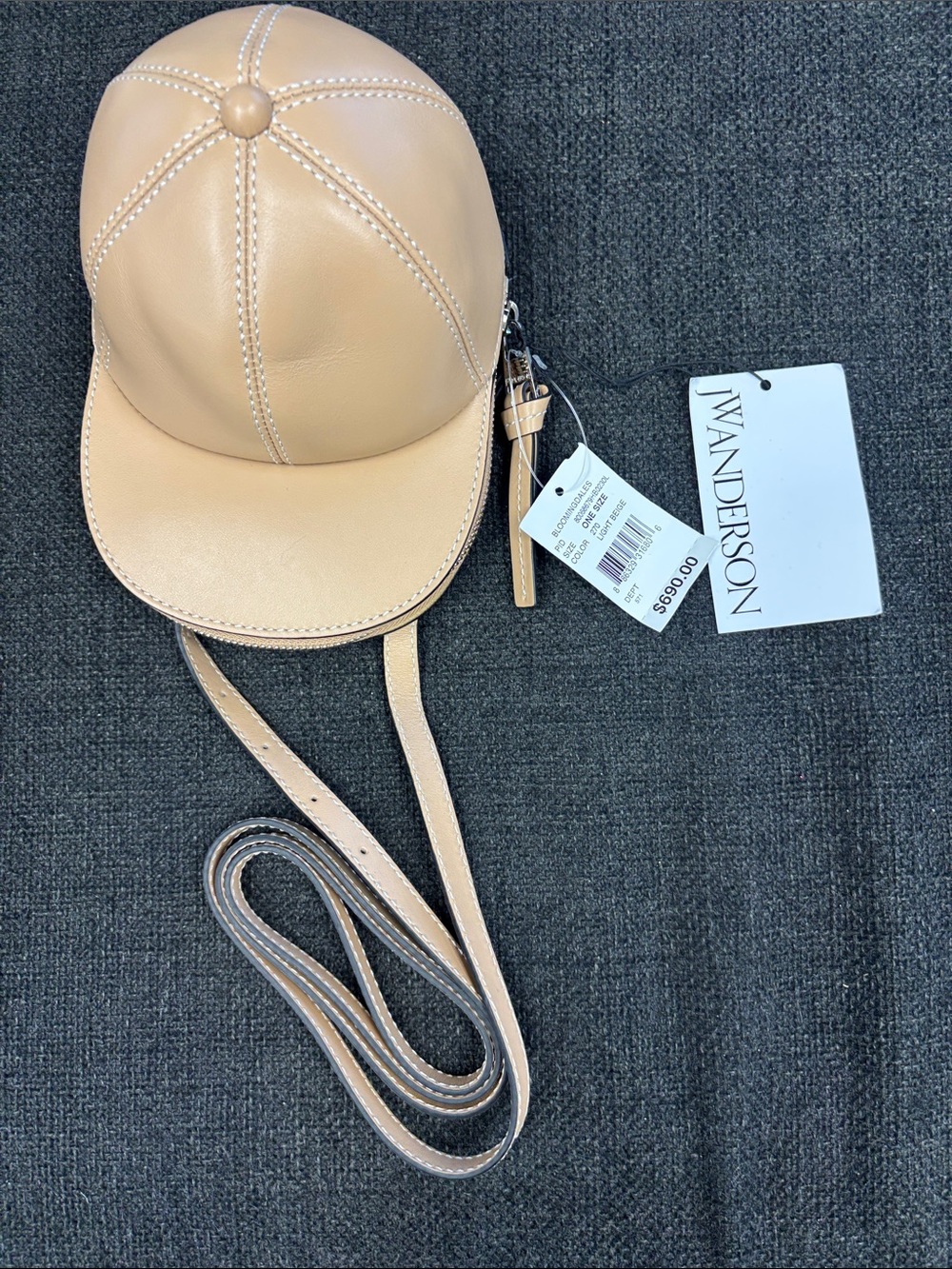 JW ANDERSON Tan Leather Cap Crossbody Hat Bag